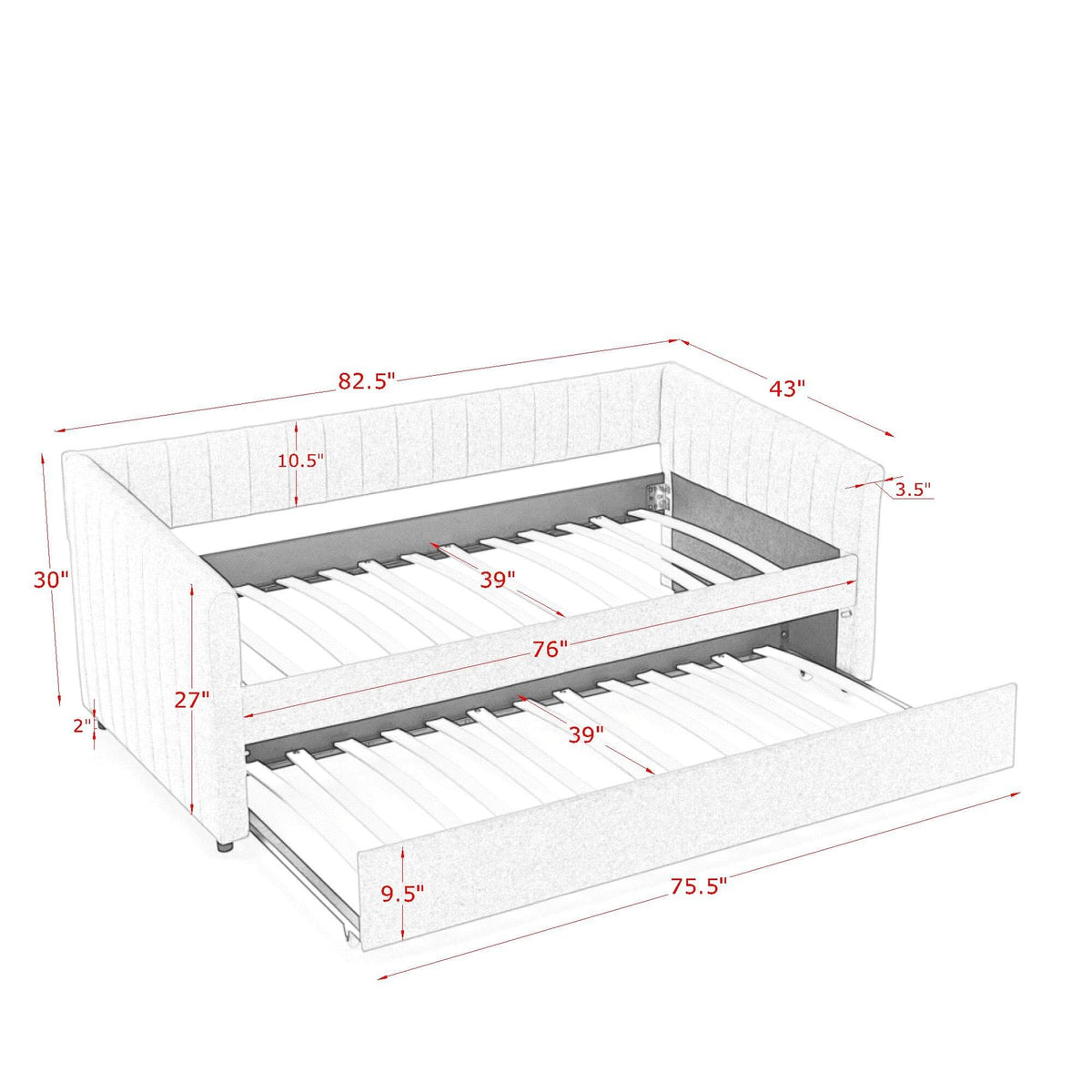 Twin Size Upholstery Daybed with Trundle and Vertical Stripes F215
