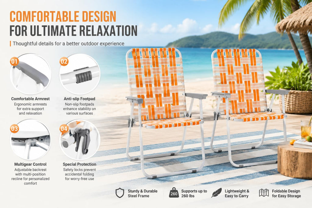 Webbed Foldable Metal Patio Chairs Set of 2 J86473