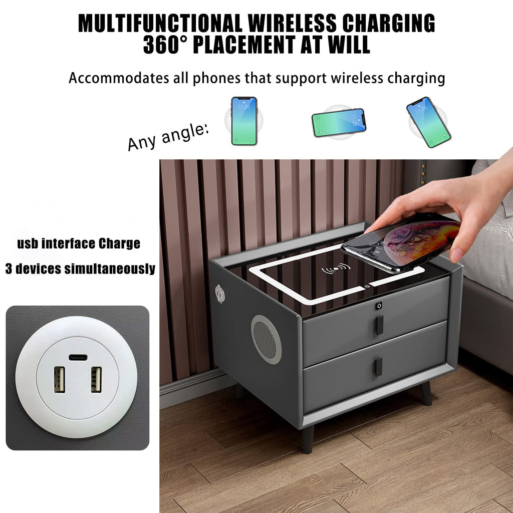 White 3 Drawer Nightstand with Charging Station R7625