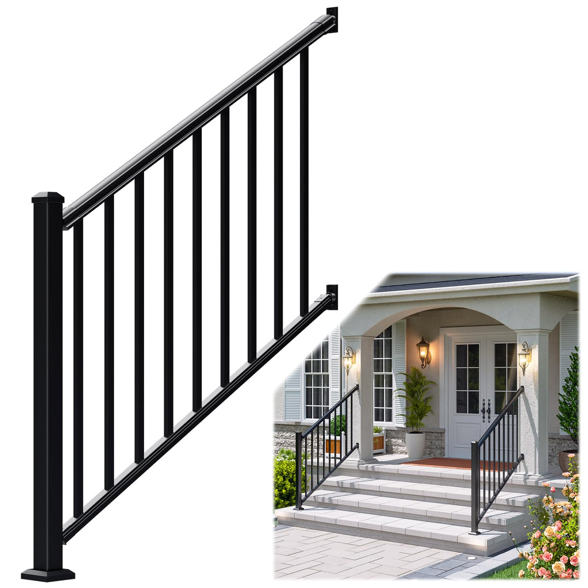 Aluminum Stair Railing Kit, 42 in x 4 ft Black M824041