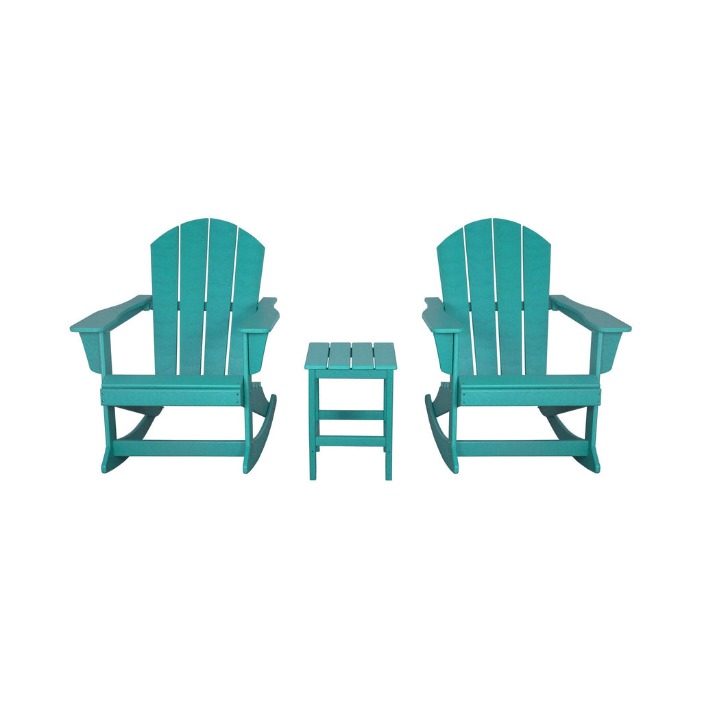 HDPE Turquoise Poly Adirondack Rocking Chair 3-Piece Set with Side Table E153848