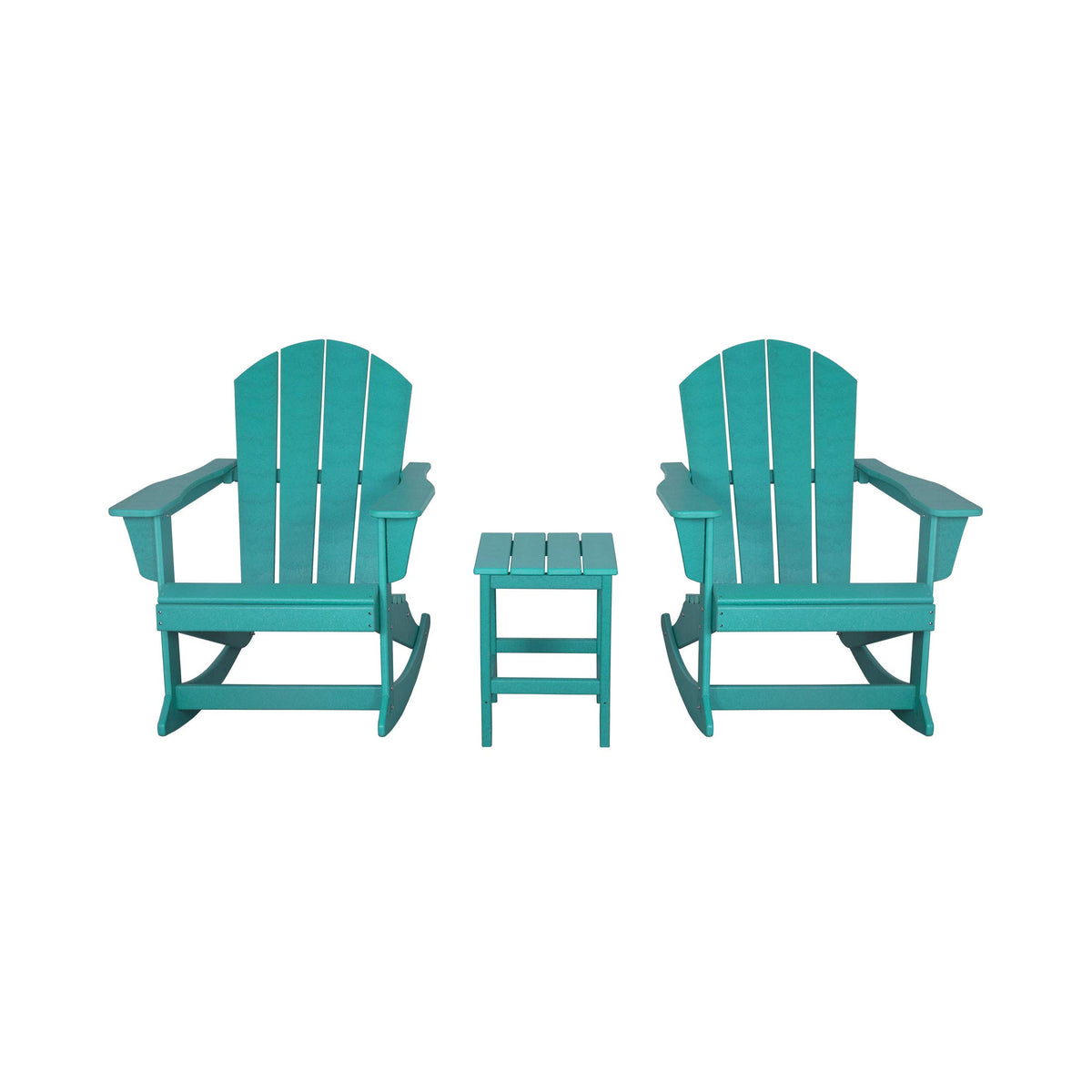 HDPE Turquoise Poly Adirondack Rocking Chair 3-Piece Set with Side Table E153848