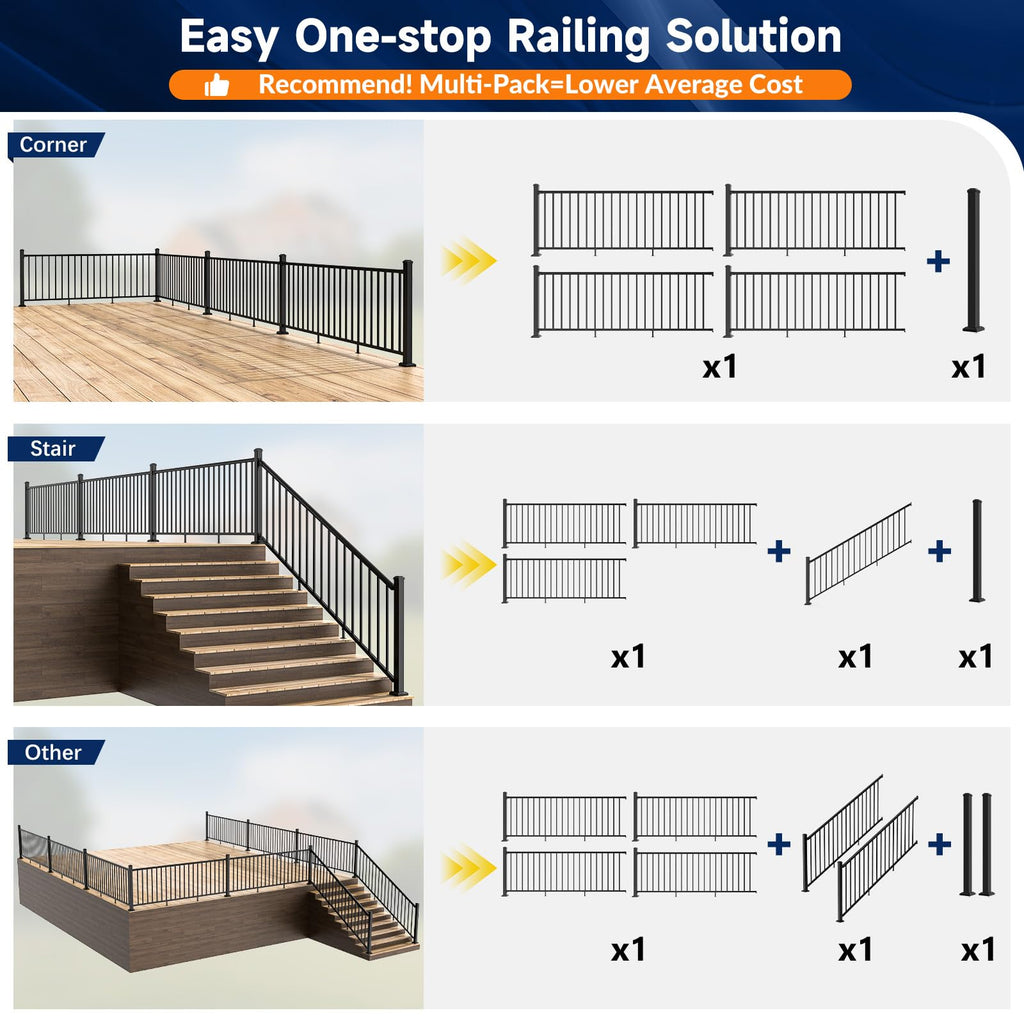 Aluminum Stair Railing Kit, 42 in x 4 ft Black M824041