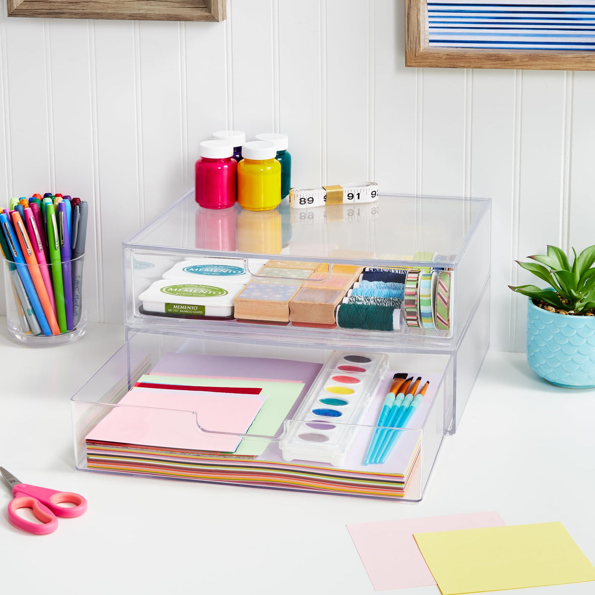 Clear Plastic Stackable Organizer Drawers Set of 2 D591