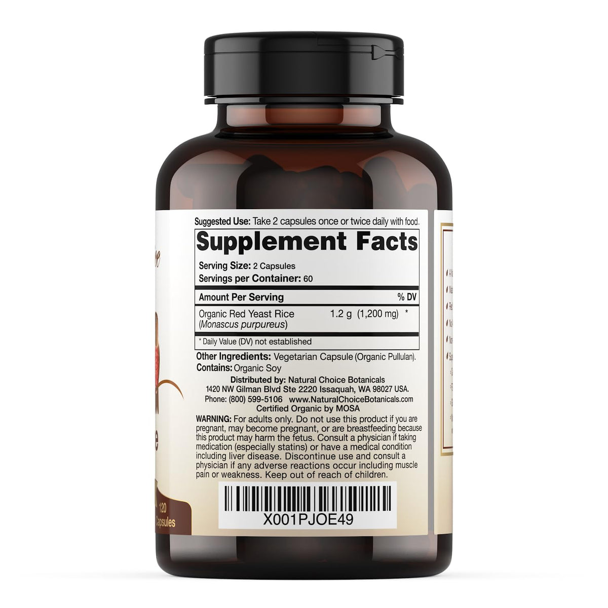 Organic Red Yeast Rice Supplement, 120 Capsules D63599