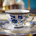 Tea Coffee Cup and Saucer Set, Bone China Dinnerware Set for 4, Blue and White L282