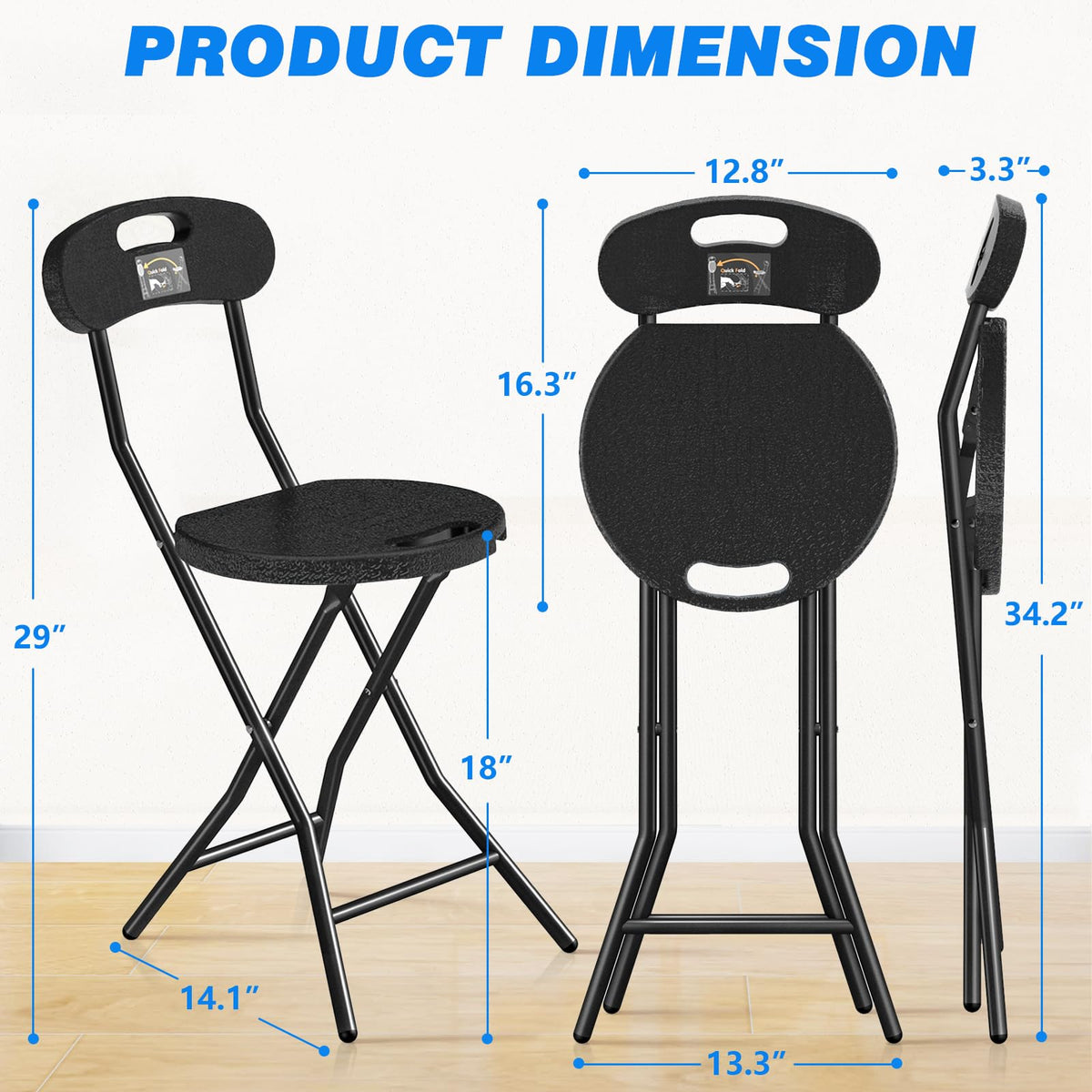 Folding Stool with Back, 18 inch Set of 1 I563