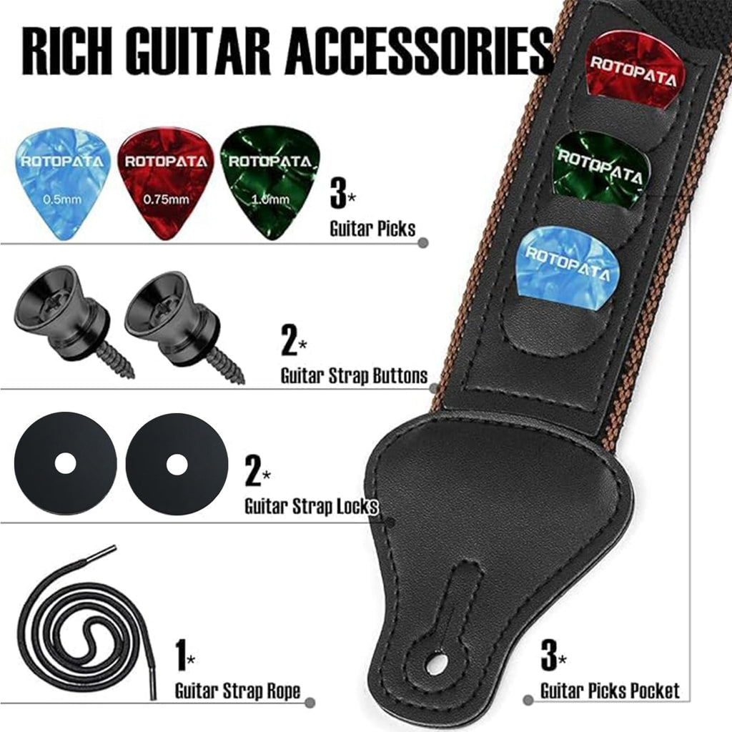 Black Adjustable Guitar Strap Kit with Locks and Picks L7037
