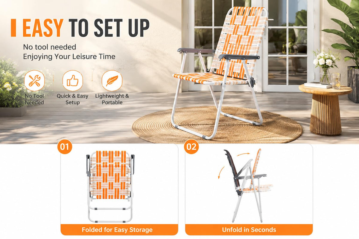 Webbed Foldable Metal Patio Chairs Set of 2 J86473
