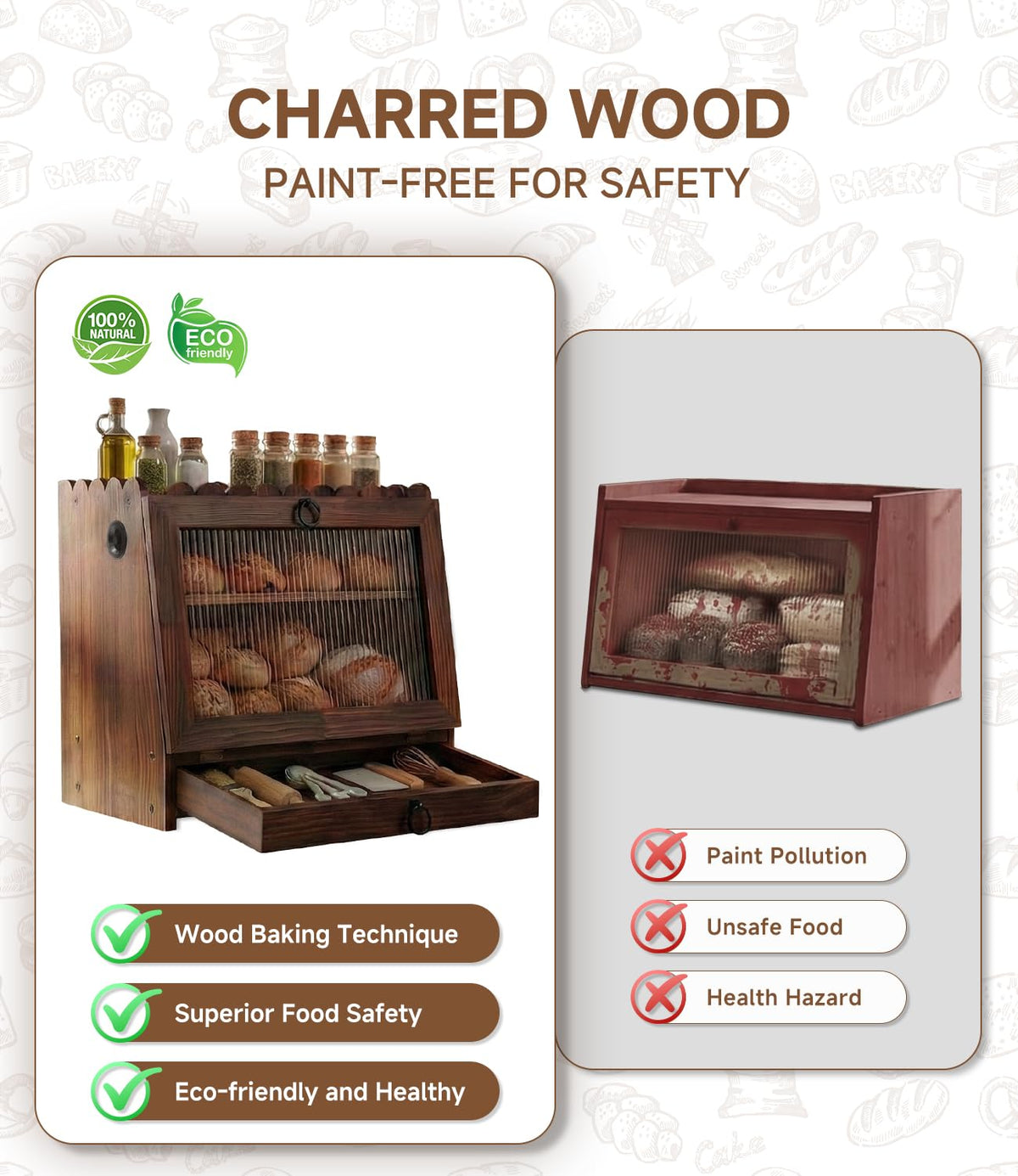 Wooden Double Layer Bread Box B7178