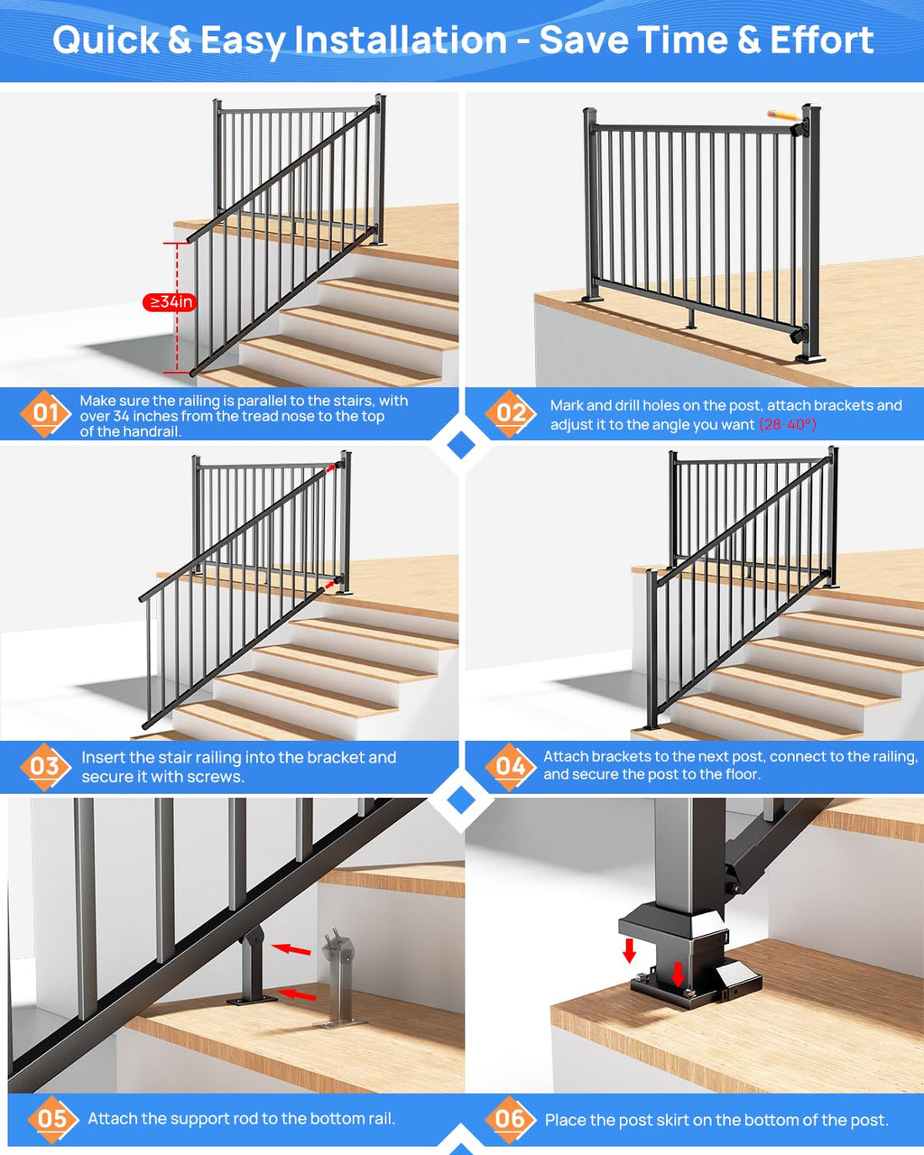 6 ft. W Aluminum Stair Railing Kit Q963