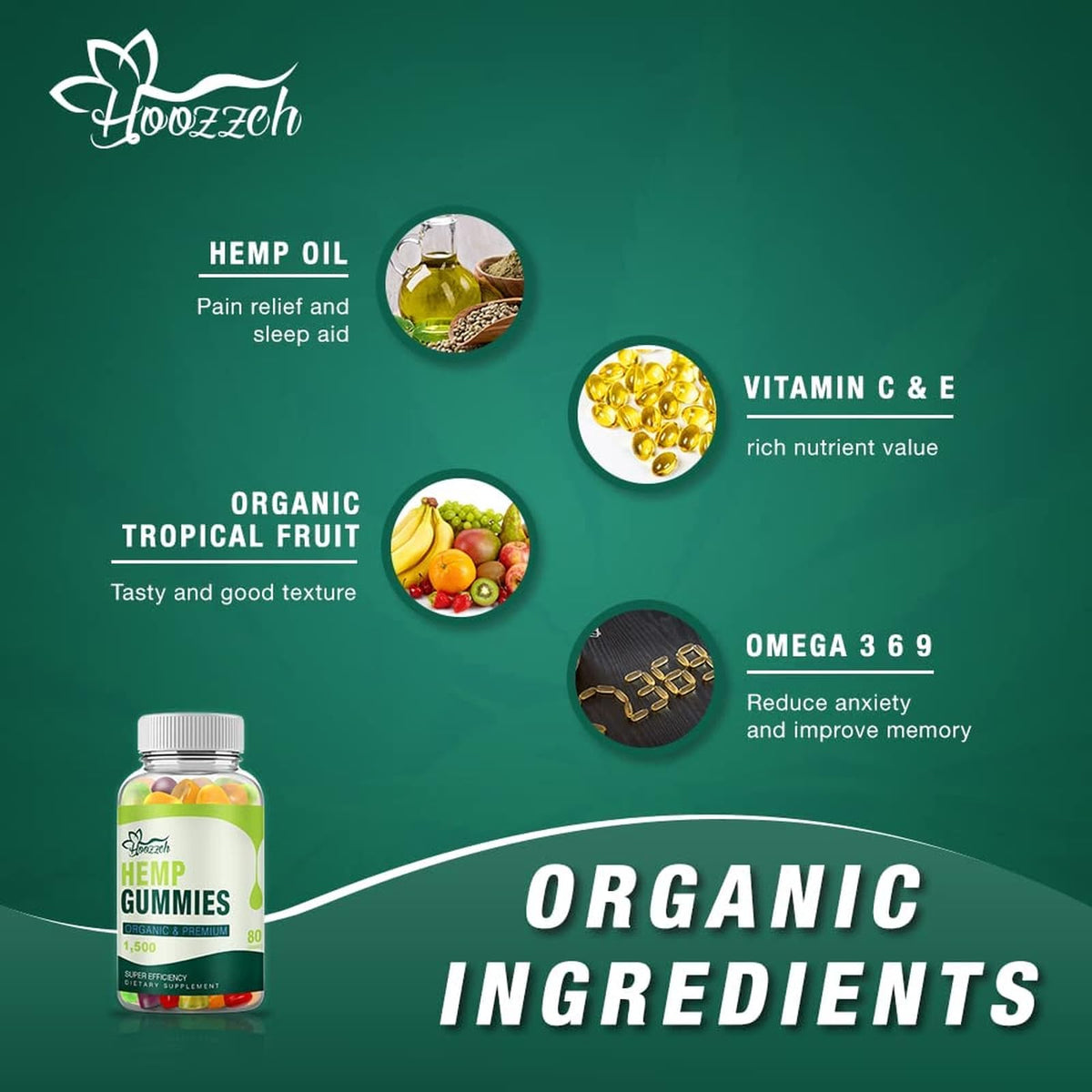 Hemp Gummies with Omega 3 6 9 Vegan Gluten Free J505602