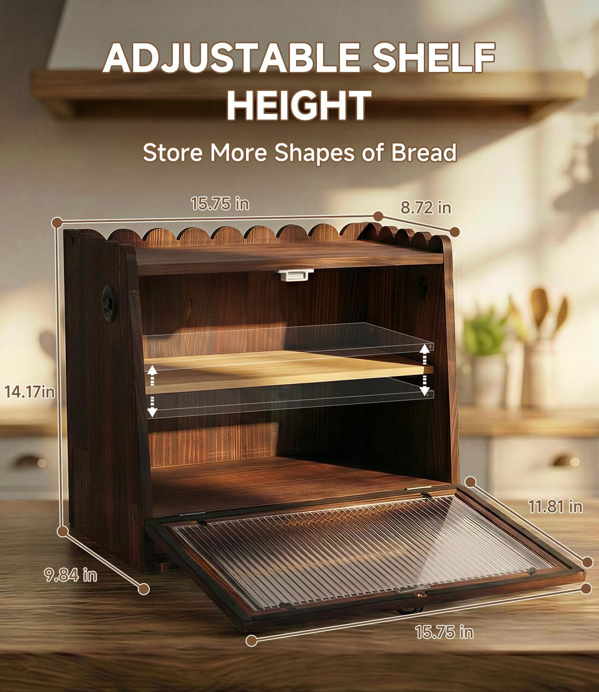 Wooden Double Layer Bread Box B7178