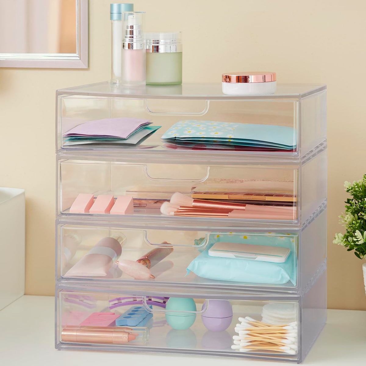 Clear Plastic Stackable Organizer Drawers Set of 2 D591