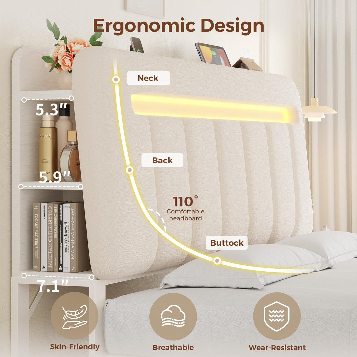 White Upholstered Storage Bed Frame Full Size with Drawers and Charging Station D40669