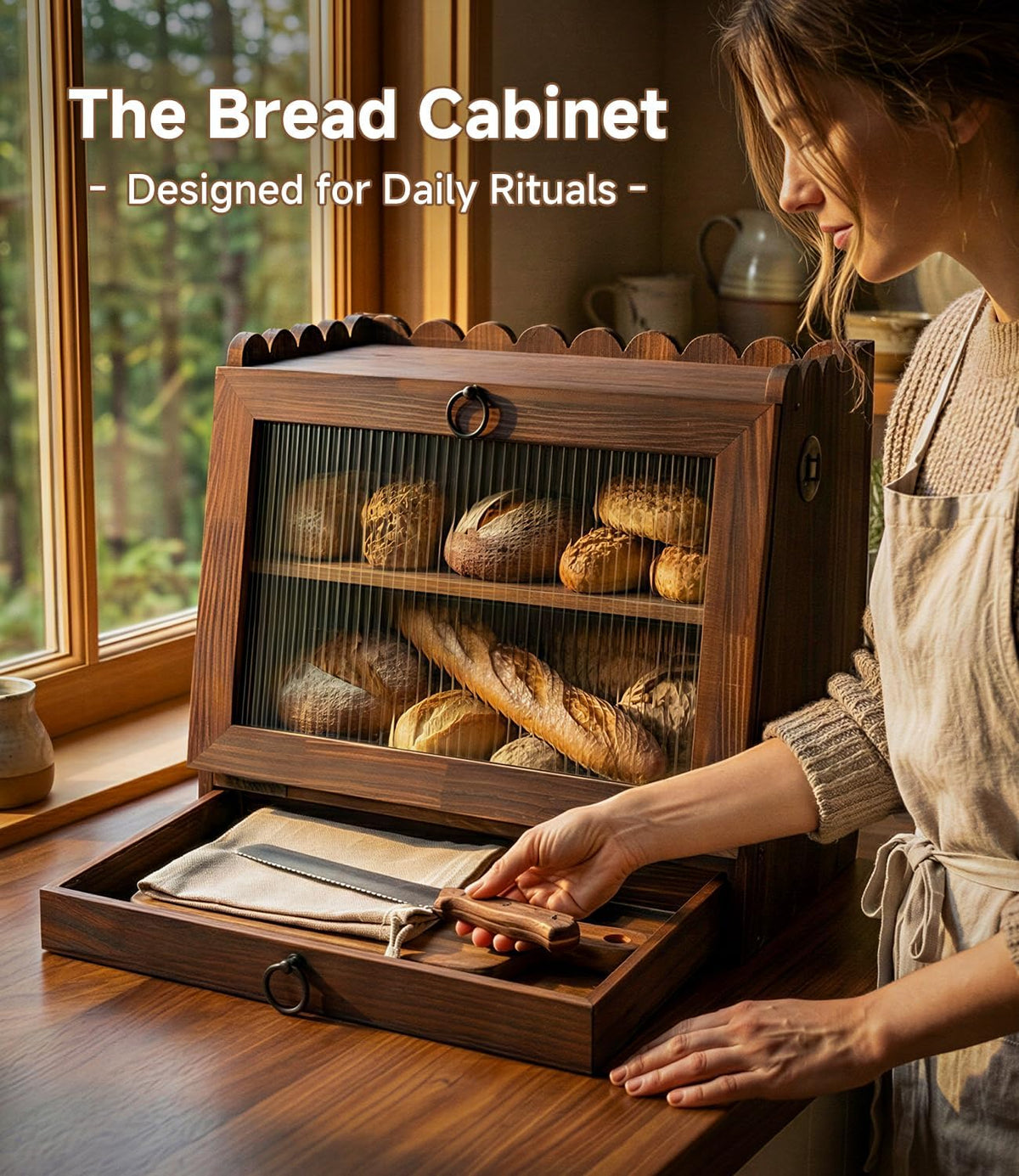 Wooden Double Layer Bread Box B7178