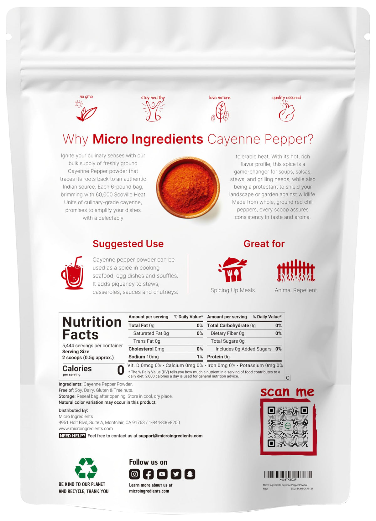 Ground Cayenne Pepper Powder 6lbs 60,000 SHU P96129