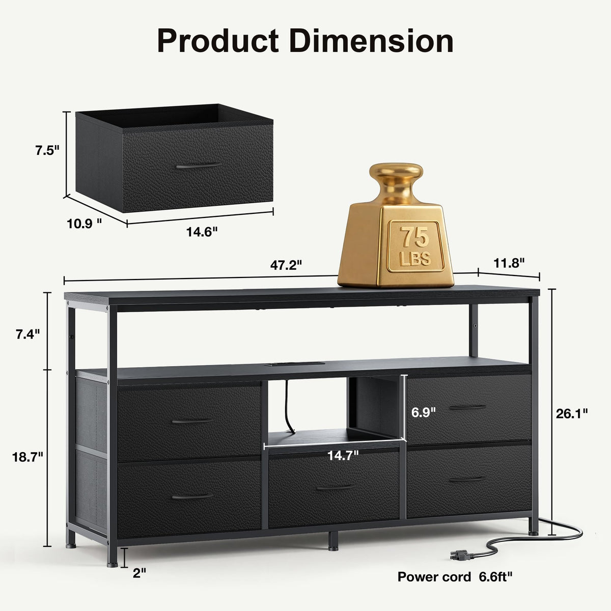 55 Inch Dresser TV Stand with Fabric Drawers J394320
