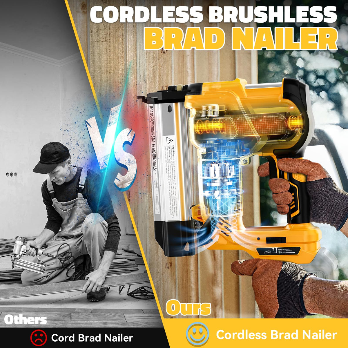 Cordless 2 in 1 Electric Nail Gun Staple Gun with 18GA Nails V66454