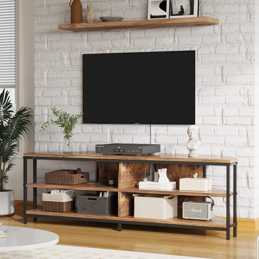 Corner TV Stand with Power Outlet, 55 Inch Rustic Brown K46074