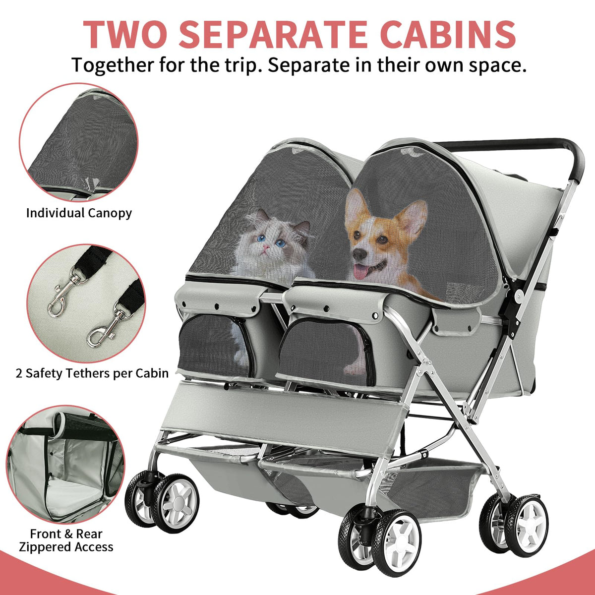 Gray Double Pet Stroller B81567
