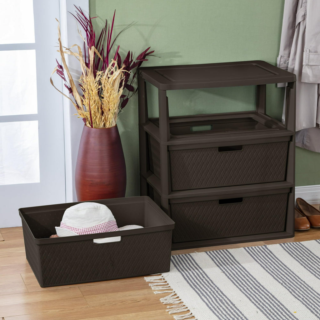 Plastic Drawer Storage Unit with Removable Decorative Panels Brown F55573