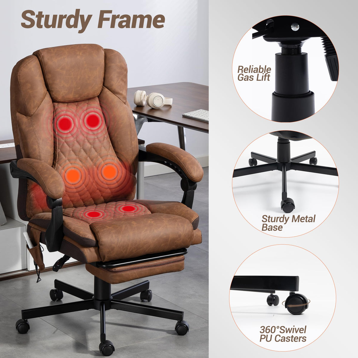 Brown PU Leather Massage Office Chair with Foot Rest Y99850