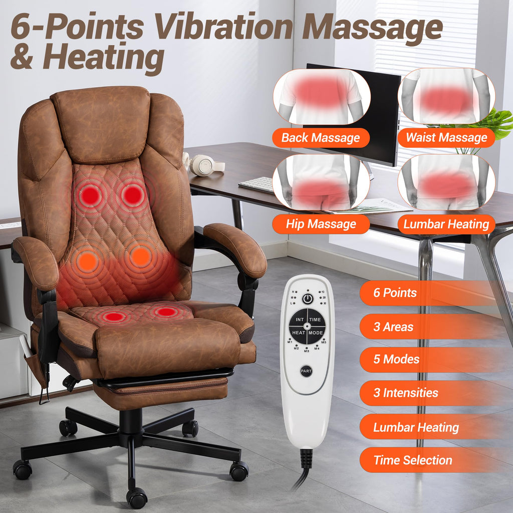 Brown PU Leather Massage Office Chair with Foot Rest Y99850