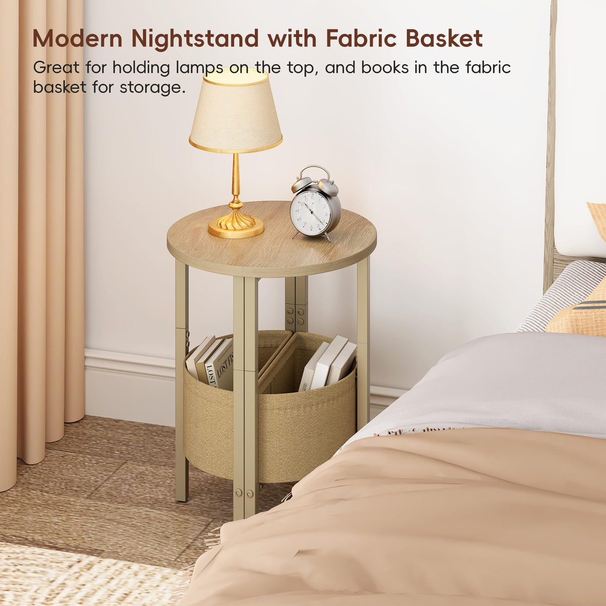 Small Round Side Table with Storage Basket, Set of 2 R779