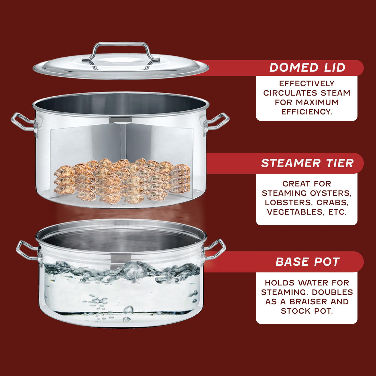 Extra Large Stainless Steel Stock Pot Steamer and Braiser Combo 40 QT T858680