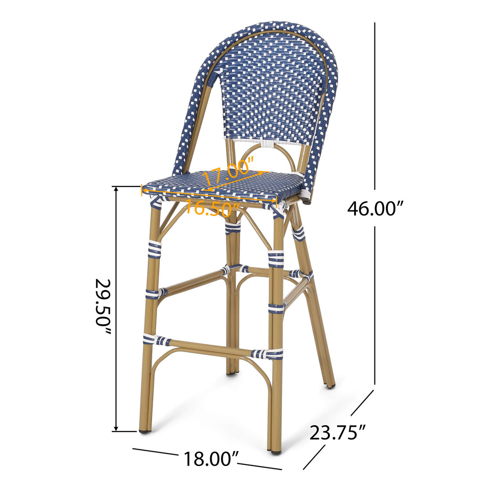 29.5" H Outdoor Bar Stools Set of 2 PE Rattan Aluminum Dark Teal & White X2225
