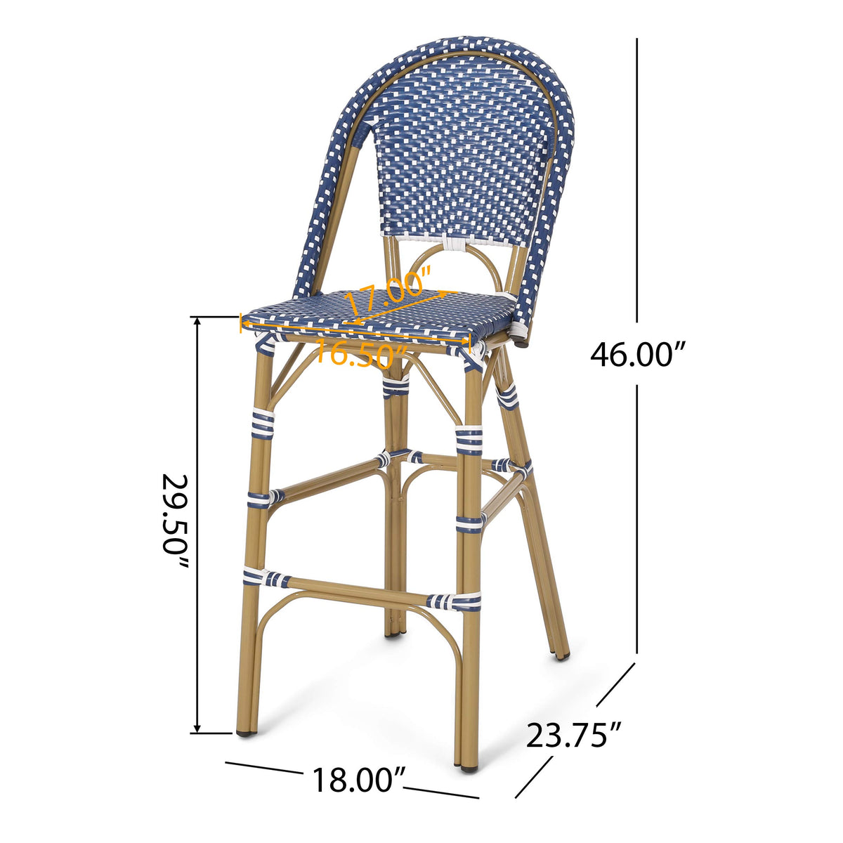 29.5" H Outdoor Bar Stools Set of 2 PE Rattan Aluminum Dark Teal & White X2225