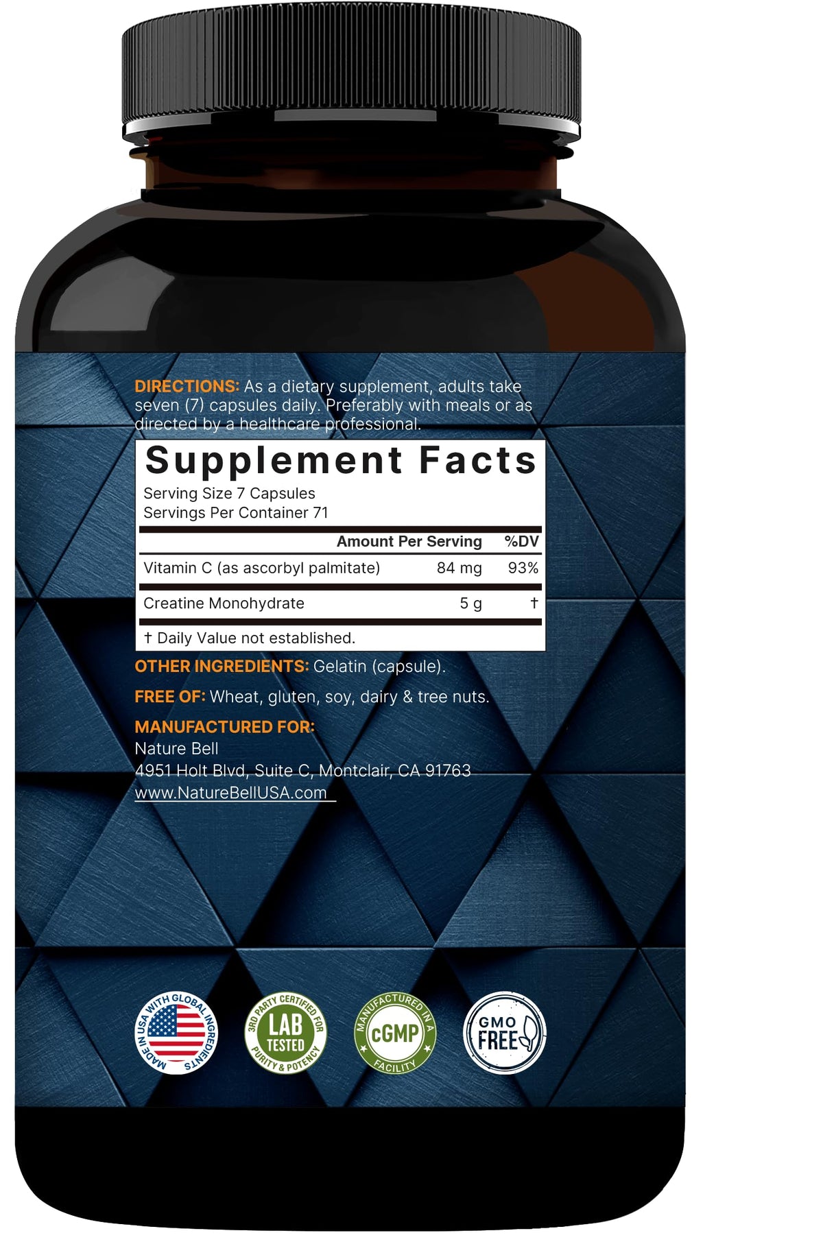 Micronized Unflavored Creatine Monohydrate Capsules 5,000mg 500 Count Q49921