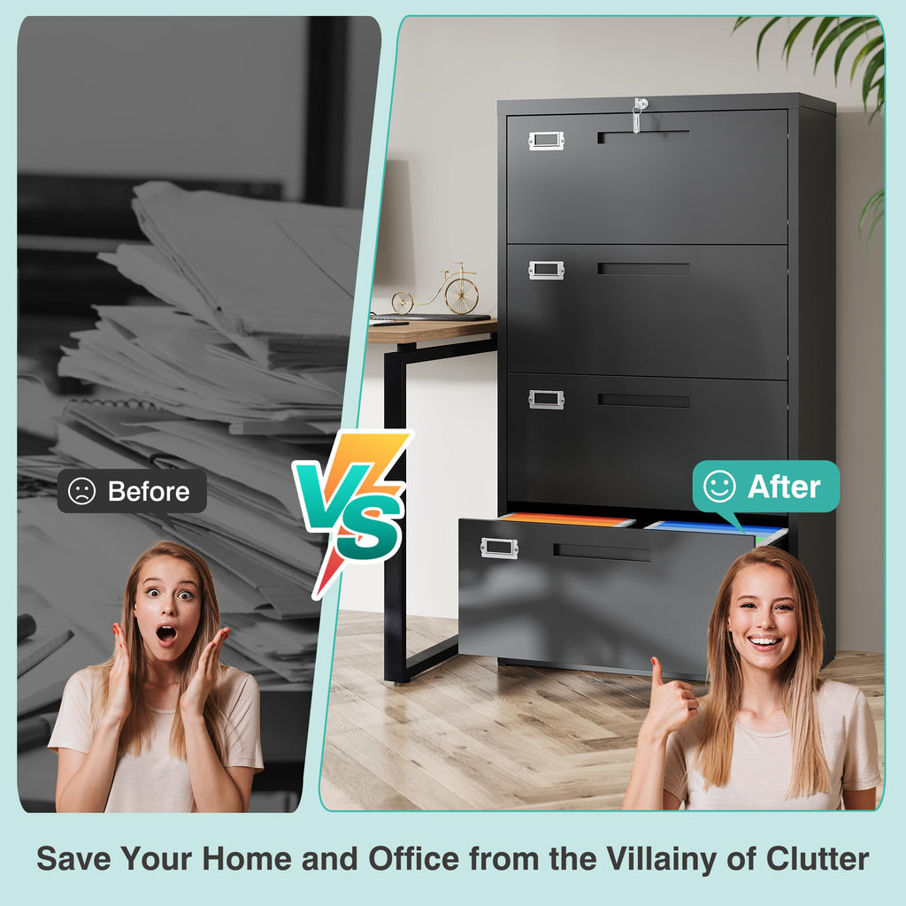 Black 4 Drawer Metal Lateral File Cabinet with Lock H442322