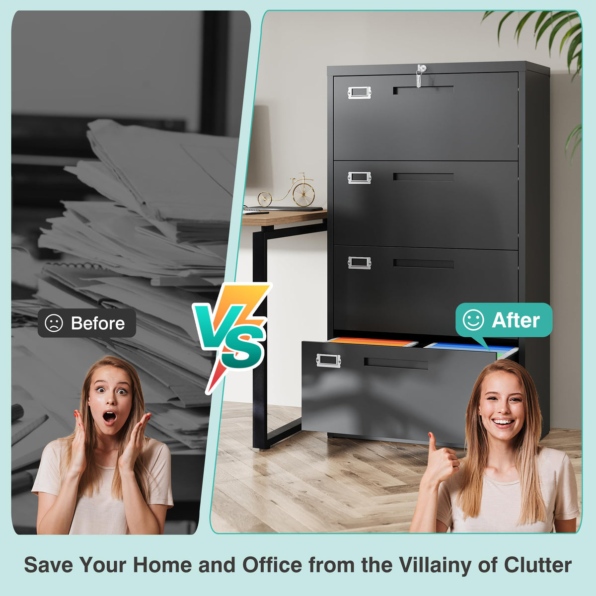Black 4 Drawer Metal Lateral File Cabinet with Lock H442322