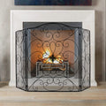 Black 3 Panel Foldable Wrought Iron Fireplace Screen F1948