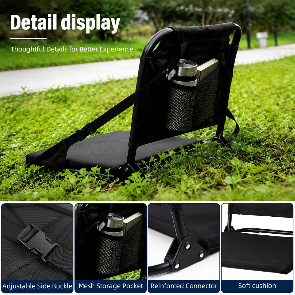 Portable Stadium Seat with Back Support and Storage Pockets X83200