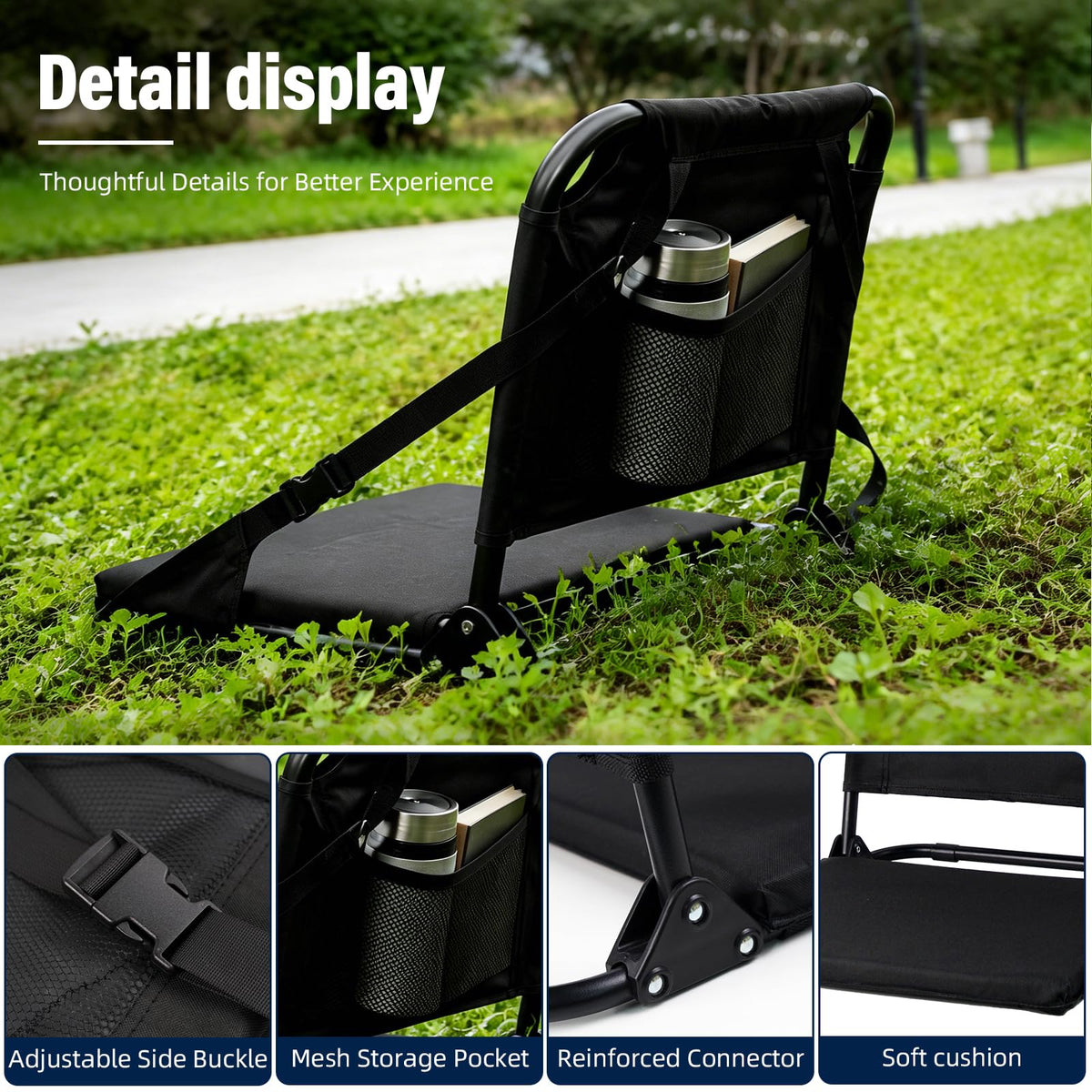Portable Stadium Seat with Back Support and Storage Pockets X83200