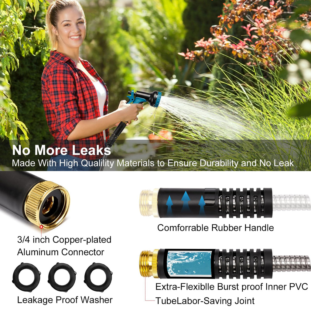 Metal Garden Hose 100 ft x 5/8 in Stainless Steel Non Expandable Kink Resistant A532427