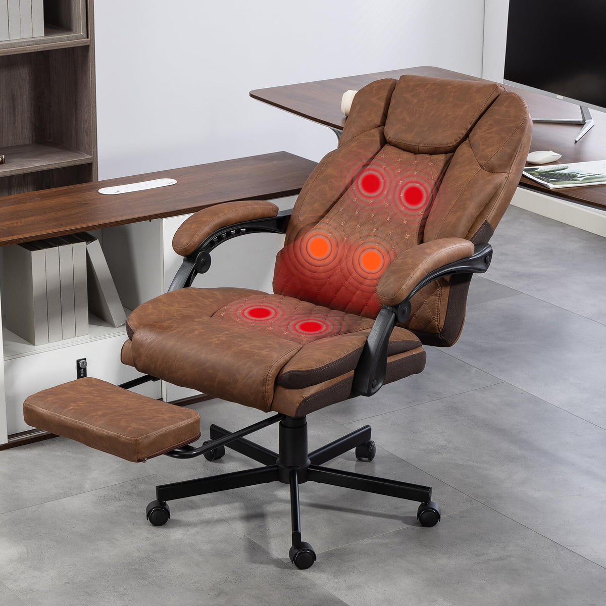 Brown PU Leather Massage Office Chair with Foot Rest Y99850