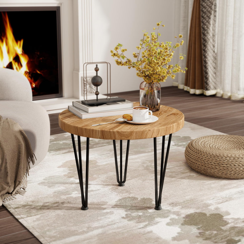 Round Elm Wood Nesting Coffee Table with Metal Legs Z255705