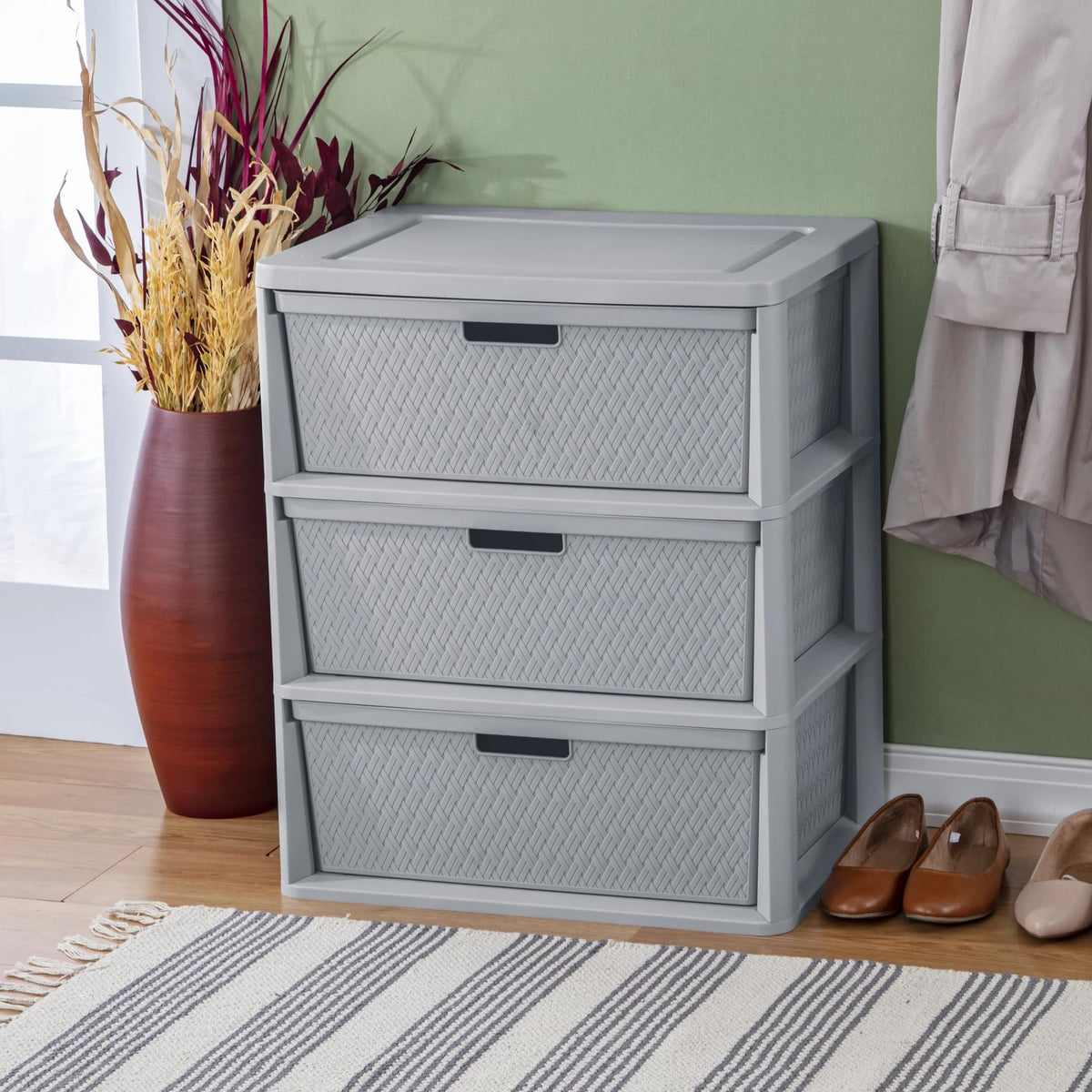 Gray 3 Drawer Storage Tower Y328