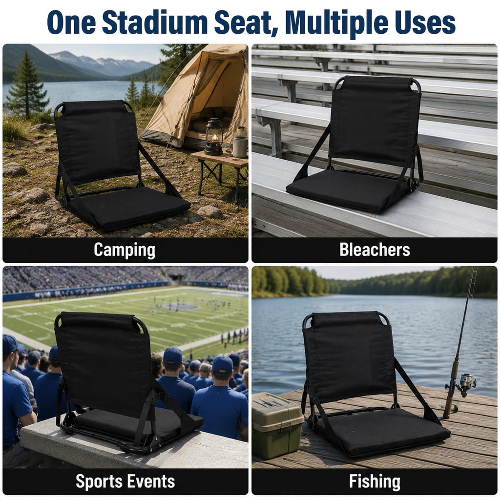 Portable Stadium Seat with Back Support and Storage Pockets X83200