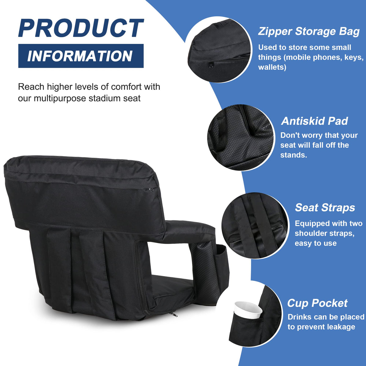 20.5"/25" Wide Padded Stadium Seat with Back Support N763303
