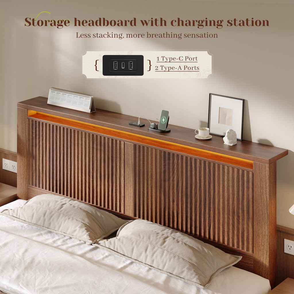 King Bed Frame with 2 Drawers and Storage Headboard P6667