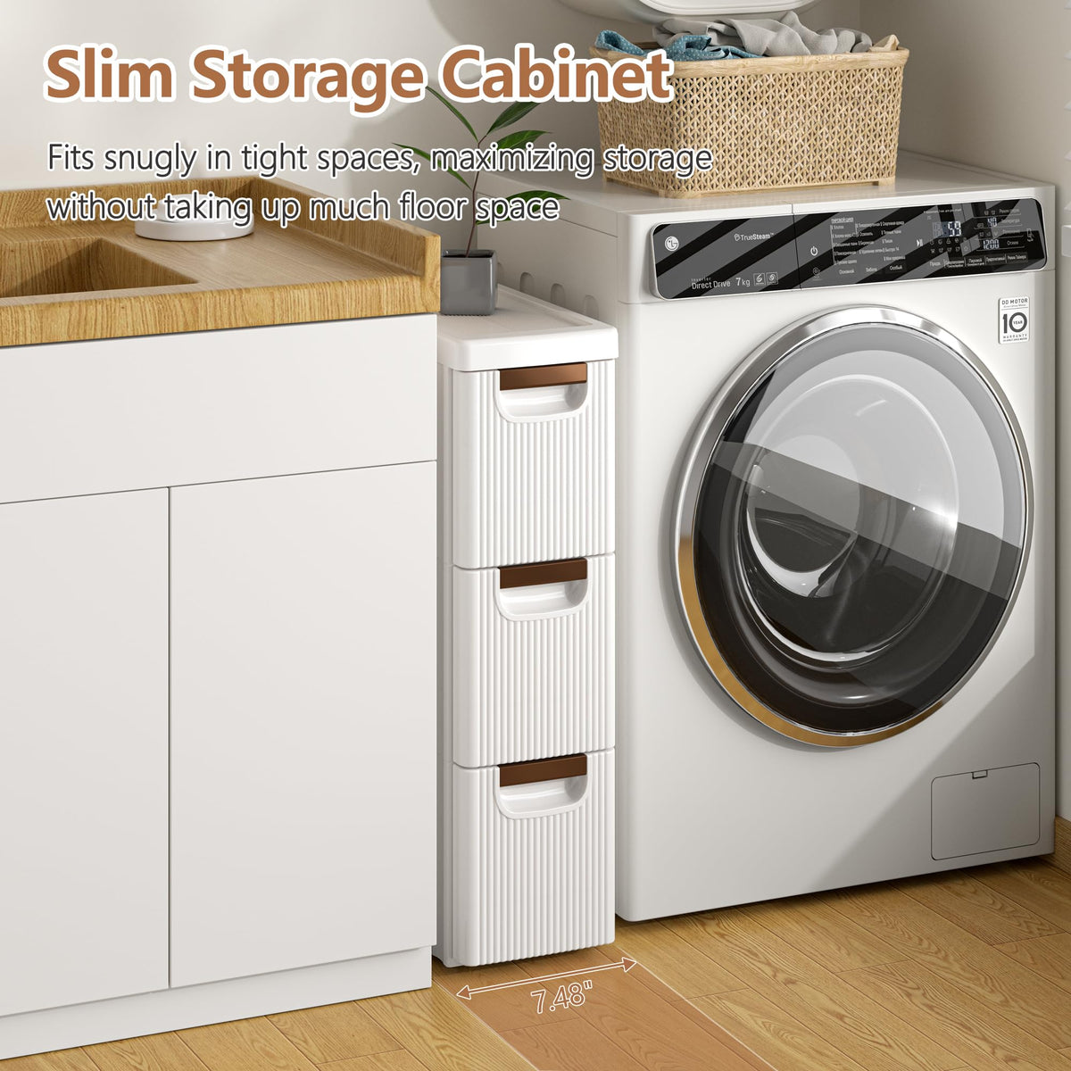 3 Drawer White Rolling Storage Cabinet H355919