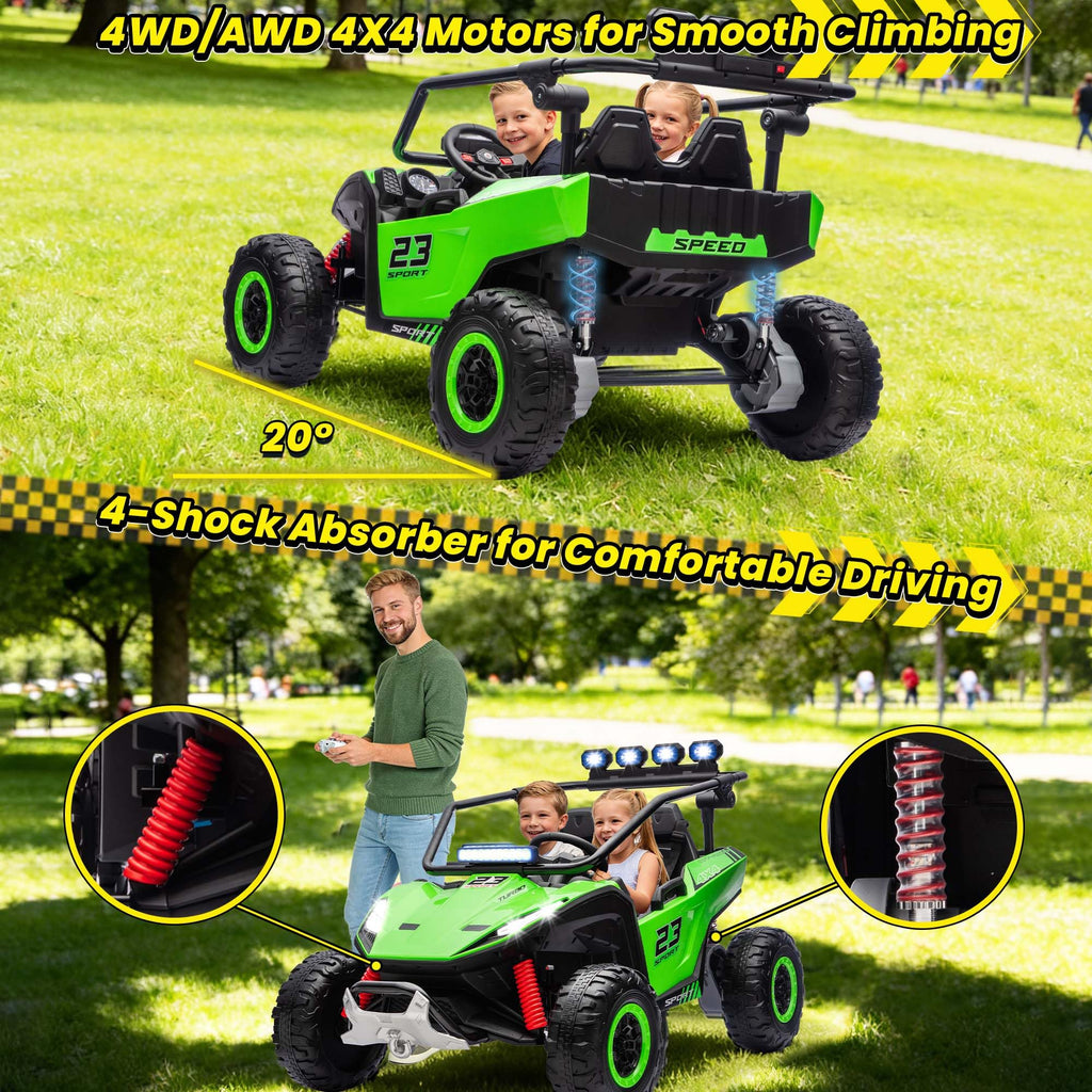 2-Seater Kids UTV with 4x200W Motor, 3-6MPH, Green E124010
