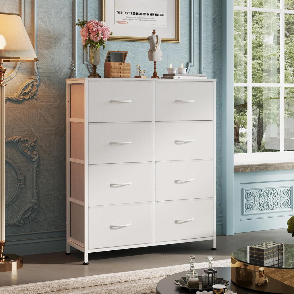 White 8 Drawer Fabric Dresser H635158