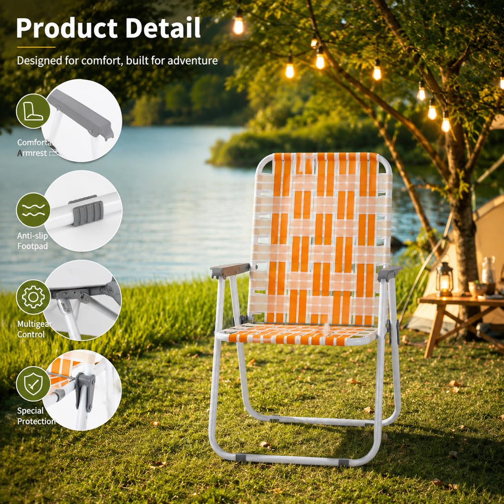 Webbed Foldable Metal Patio Chairs Set of 2 J86473
