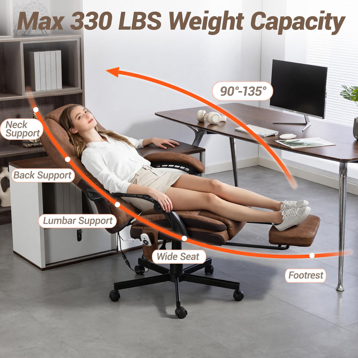 Brown PU Leather Massage Office Chair with Foot Rest Y99850